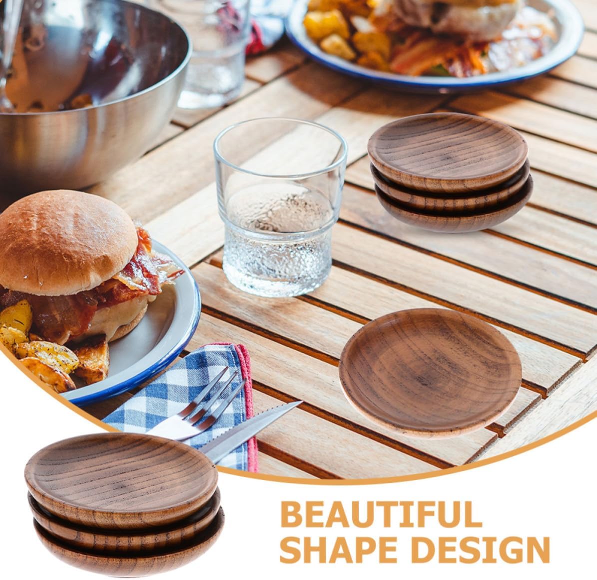 LABRIMP 5pcs Wooden round Shaped Mini Bowls for Christmas Xmas Sauce Dish