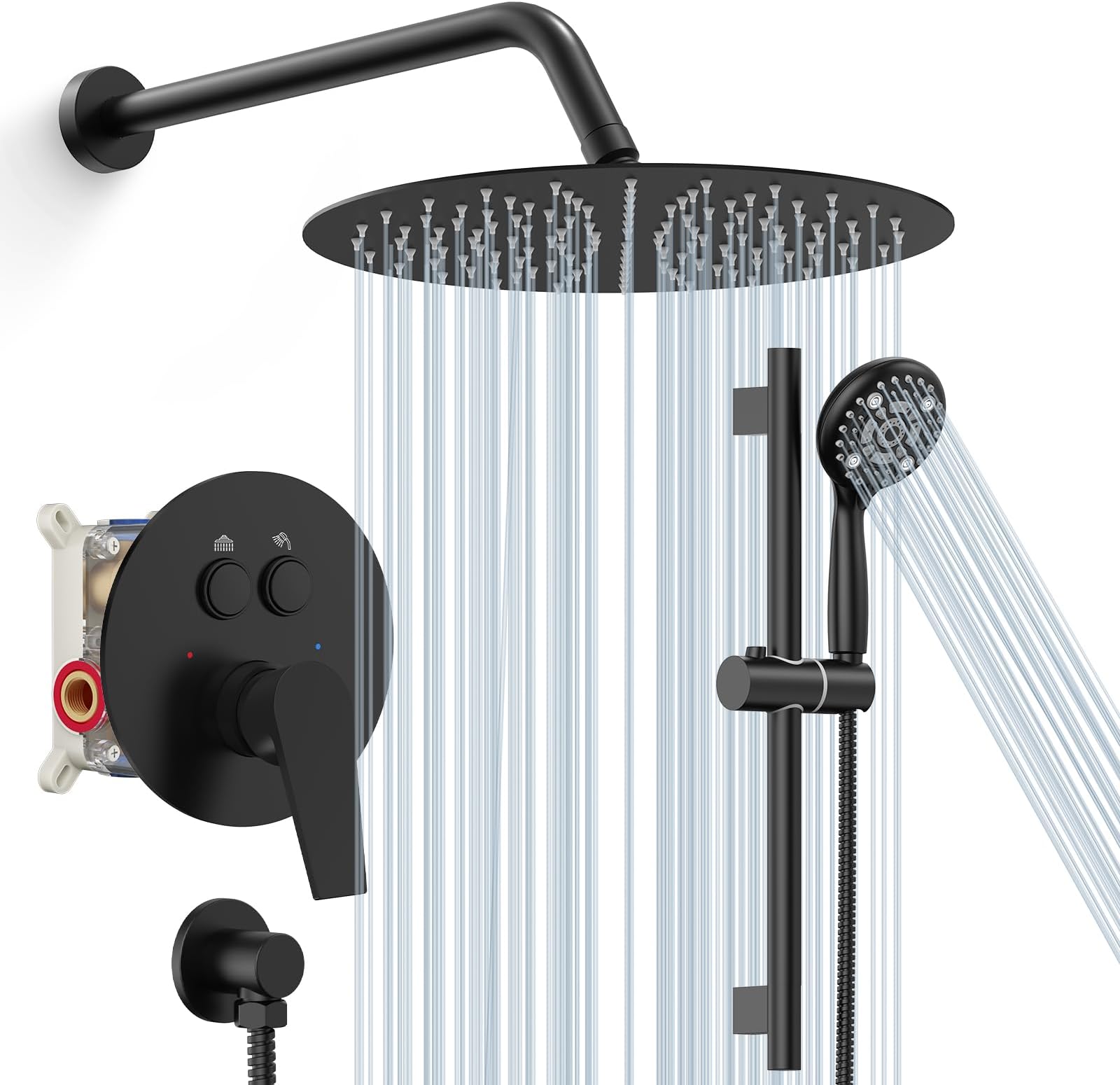 SR SUN RISE 10" Shower Faucet Set with Shower Slide Bar,Matte Black