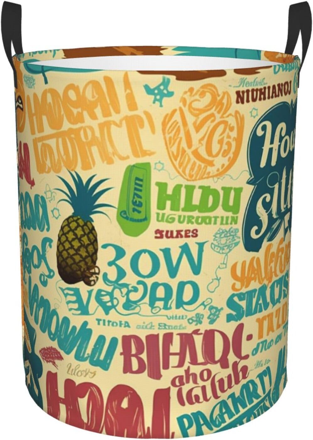 Hawaiian slogans Laundry Basket With Handles, Foldable Laundry Hamper Oxford Cloth Dirty Clothes Basket Waterproof Clothes Toys Storage Bin Organizer for Bedroom Bathroom Dorm