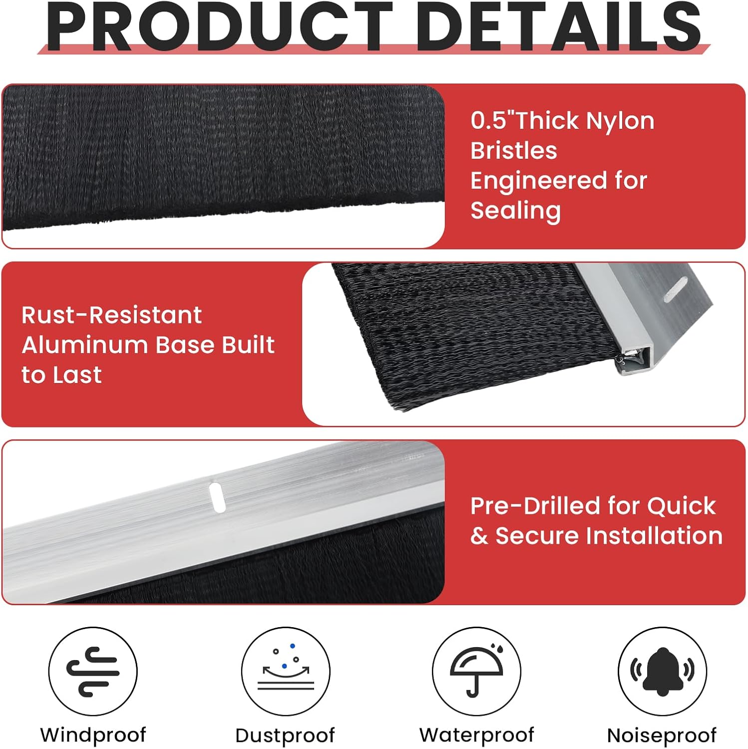 3" Roll up Garage Door Brush Seal,10 x 10ft Nylon Brush Seal Kit with Aluminum Track for Warehouse/Commercial/Sliding Barn/Hangar Doors (Top Straightx2 + Side 45-Degree Holder Side Sealx4)