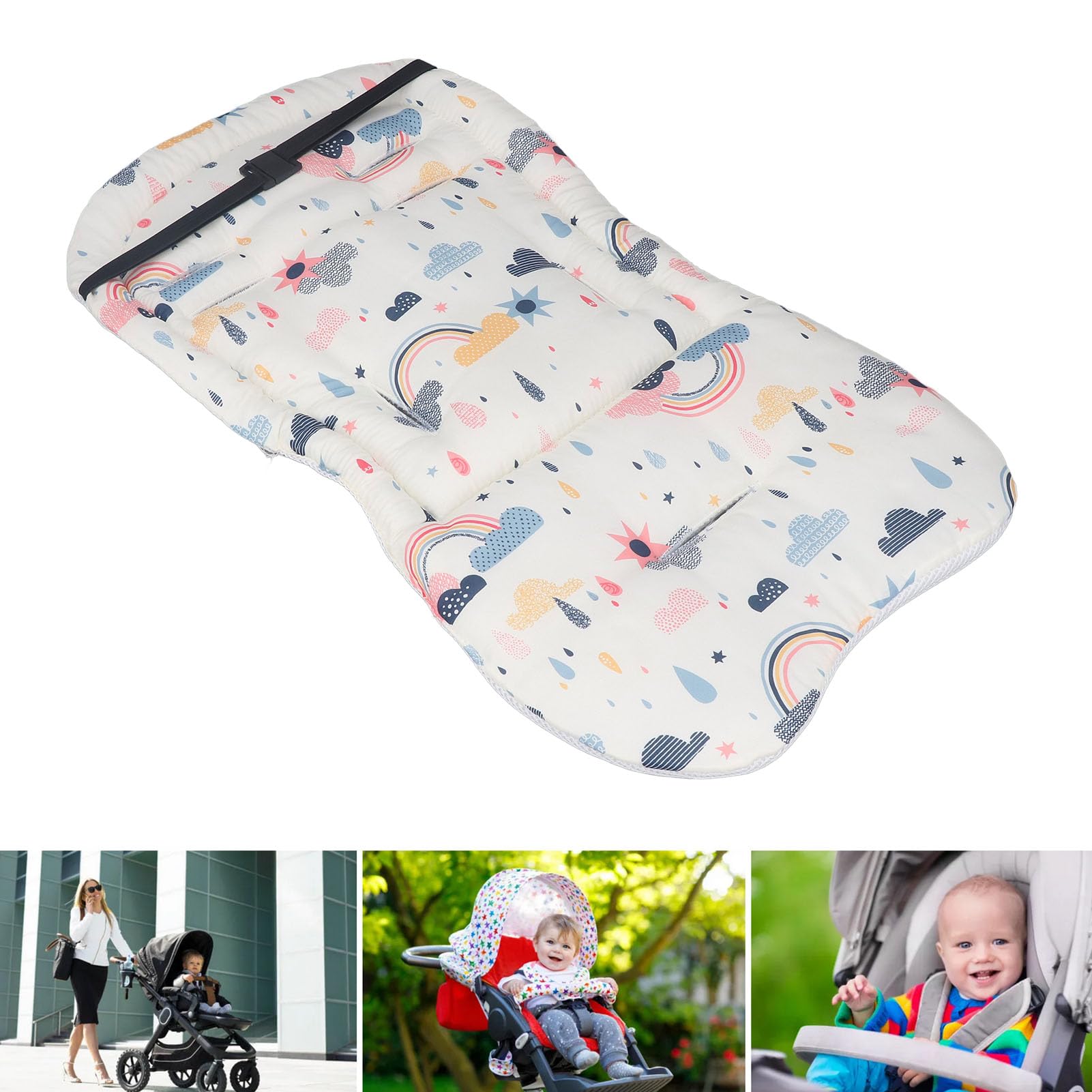 Baby Stroller Cushion, Machine Washable Baby Seat Pad Liner Cotton All Seasons for Outdoor (Cloud)