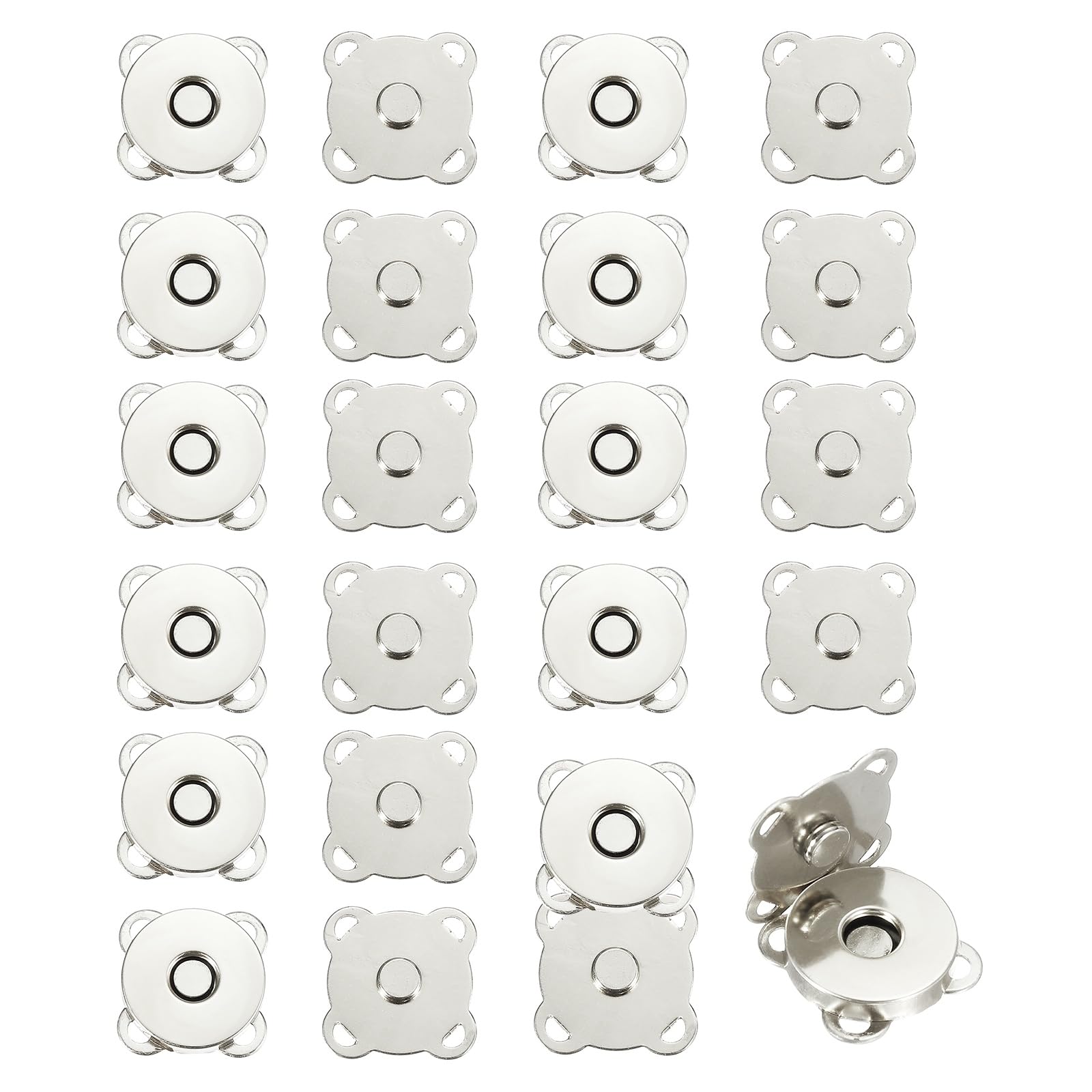 uxcell 12 Sets Magnetic Snap Buttons, 18 mm Plum Blossom Sewing on Snaps Closures, Clasp Buttons Fasteners for Sewing Leather Purse Clothes DIY Craft, Silver Tone