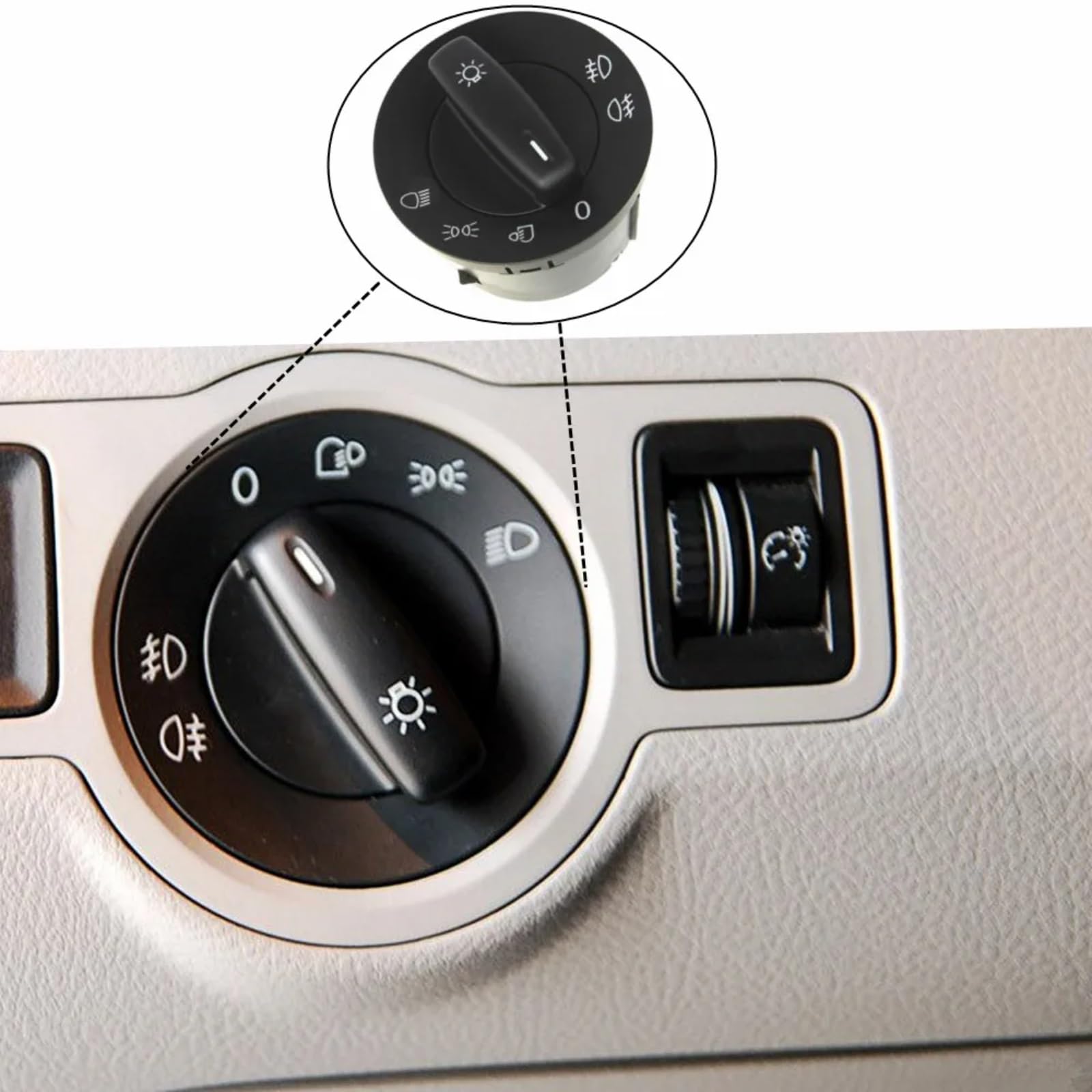 Kompatibel Mit VW Für Touran 2003 2004 2005 2006 2007 2008 2009 2010. Auto-Scheinwerferschalterknopf, Integrierte Schalter, Knopfteile, OEM: 5KD941431B Auto-Hauptlichtschalter