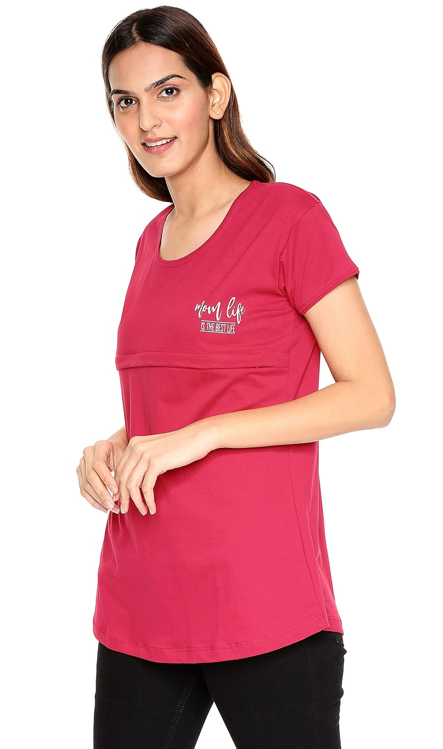 ZEYO Womens Regular Fit Cotton Long Nightwear Solid Feeding Maternity Nursing Top