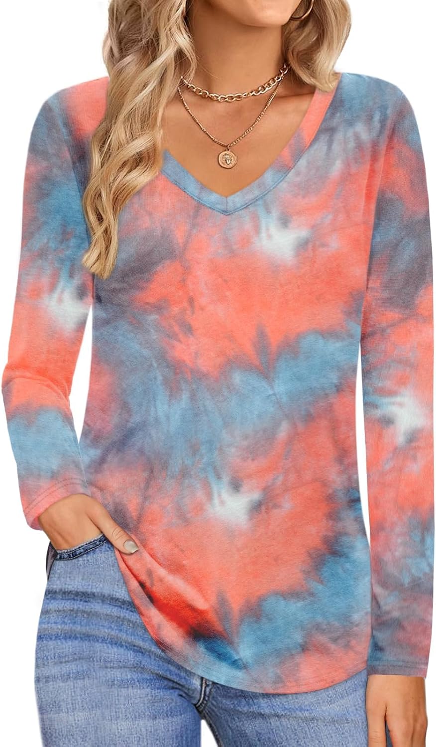 Elesomo Womens T Shirts V Neck Summer Short/Long Sleeve Cotton Tops Tees