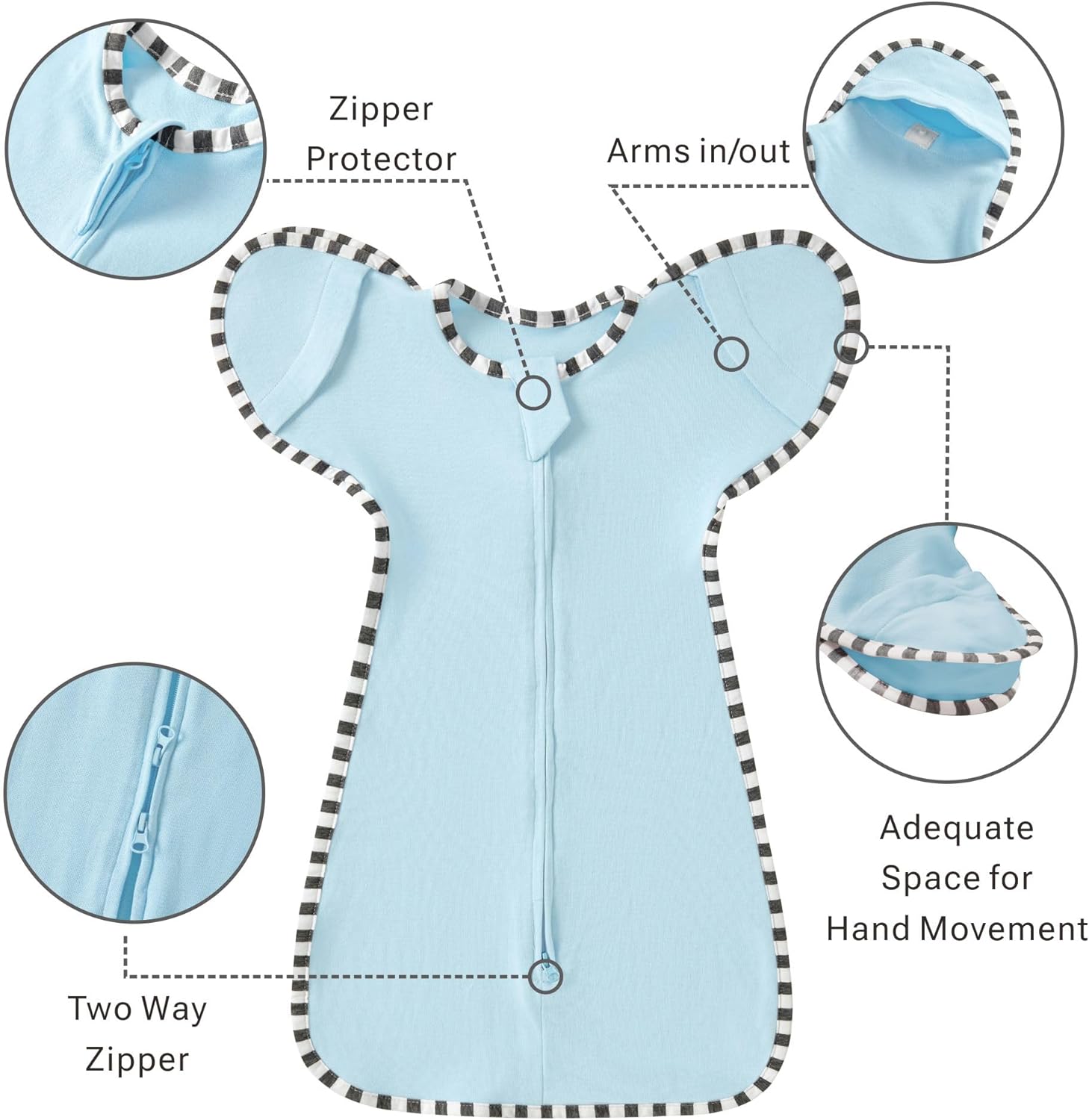 Soft Cotton Swaddle Blanket, Arms Up Baby Sleep Transitional Swaddle Sack Wearable Sleeping Bag for Boy Girl (Blue + Dark Blue, M(3-6 Months))