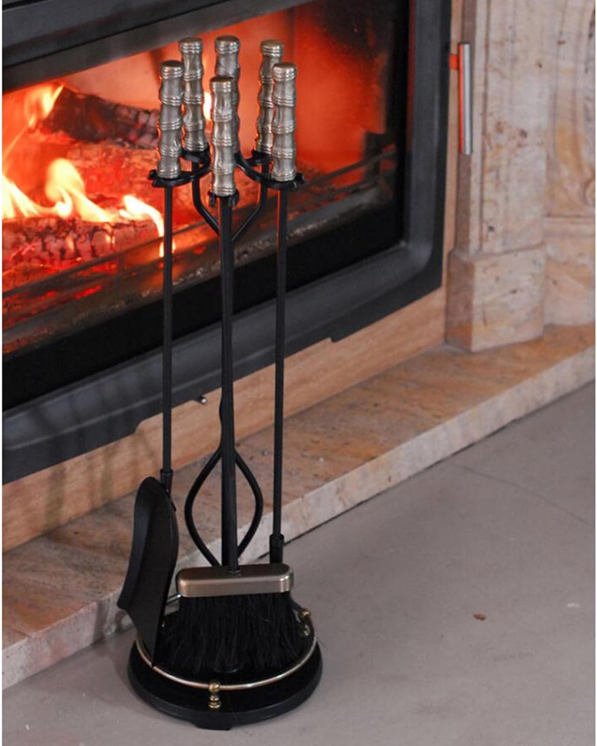 Katzowen Fire Place Tool Kit with Tongs Shovel Broom Poker, 76cm/30in Fireplace Tool Set for Indoor Outdoor, Cast Iron Accessories Set for Stove Hearth