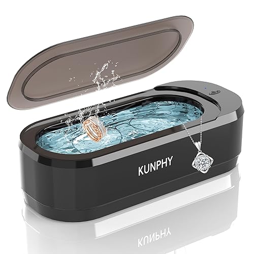 KUNPHY Ultrasonic Jewelry Cleaner, Jewelry Cleaner Machine 12oz 46KHz, Professional Sonic Cleaner with One-Touch Operation, Sonic Cleaner for Rings, Glasses, Jewelry, Dentures (Black) - Black