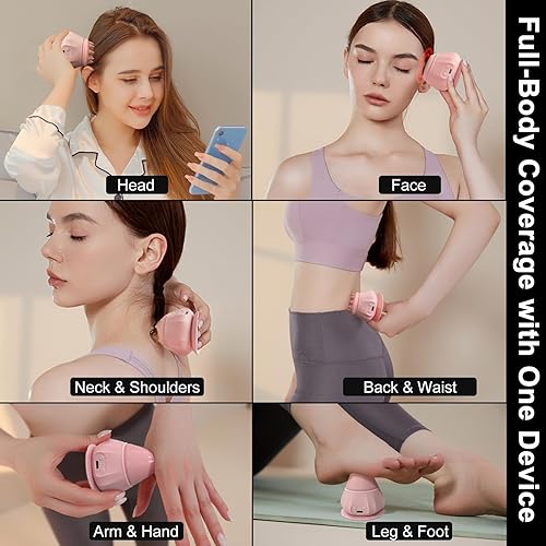 Miniatura 2 de Mini masajeador eléctrico de silicona para el cuero cabelludo y el cuerpo con ventosa, 4 cabezales de masaje, vibración recargable y calor,