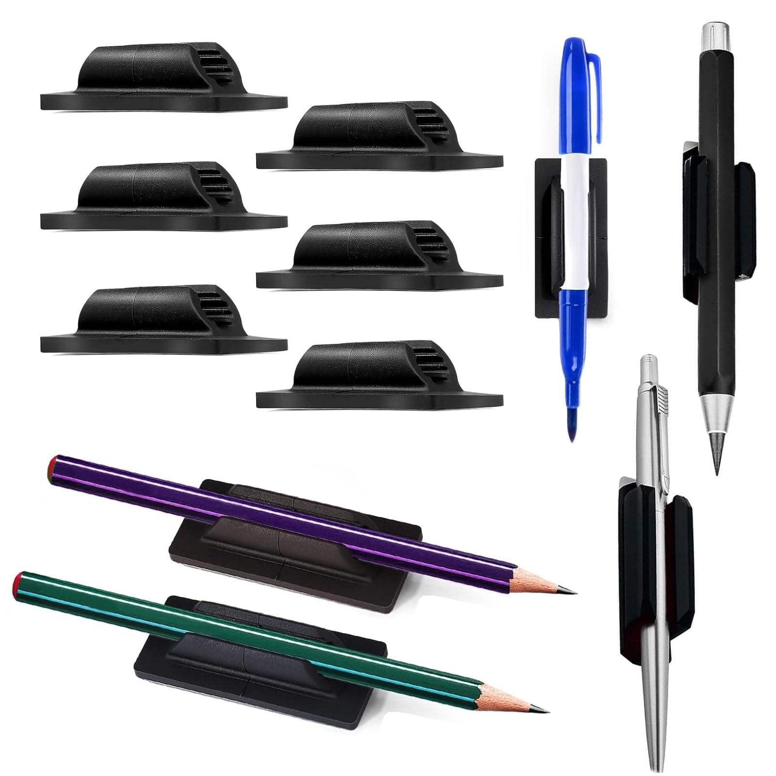 Lilbitty 6 stuks pennenhouders voor het bureau, pennenhouders voor bevestiging van klemborden in het klaslokaal, zelfklevende pennenhouder van siliconen (zwart