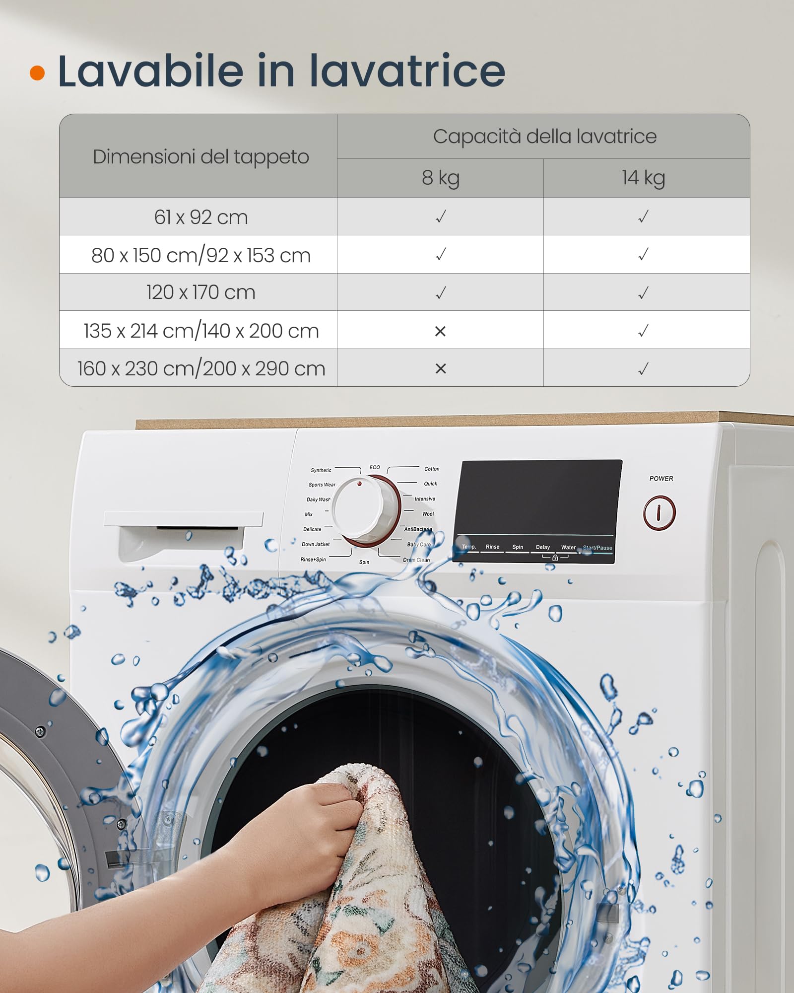 SONGMICS HOME Tappeto Antiscivolo 200 x 290 cm Camera da Letto, Stile Vintage Tradizionale, Ornamento per Soggiorno, Cucina, Ingresso, Sala da Pranzo, Lavabile in Lavatrice, Blu Acqua TAR310Q01