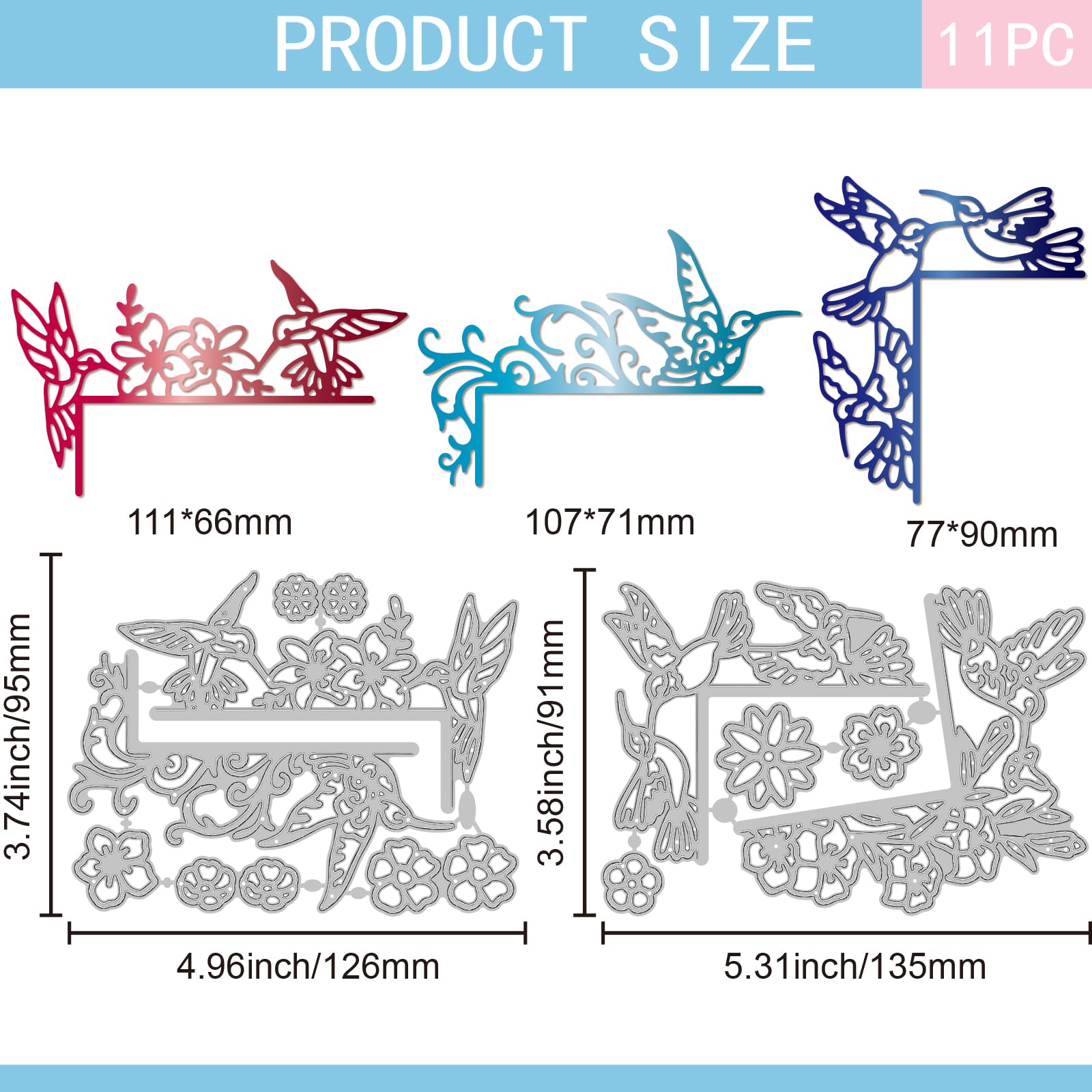 GLOBLELAND Hummingbird Corner Cutting Dies for DIY Scrapbooking Metal Hummingbird Frame Cut Dies Flower Die Cuts for Card Making Embossing Photo Album Craft Decor - Image 2