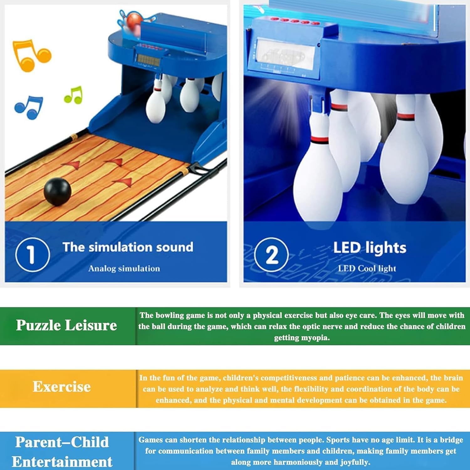 Pista da Bowling per La Casa, Set da Bowling per Bambini, Gioco Elettronico di Bowling, Console per Giochi Sportivi di Bowling da Interno, Ripristino Automatico/Illuminazione/Effetti Sonori