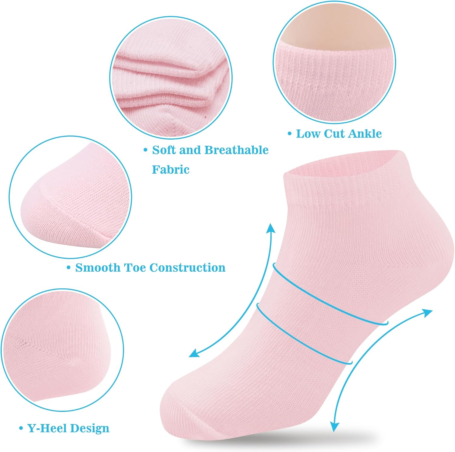 Duufin 12 Pairs Girls Socks Low Cut Athletic Half Cushion Ankle Socks for Girls 4-15 Years Old - Image 5