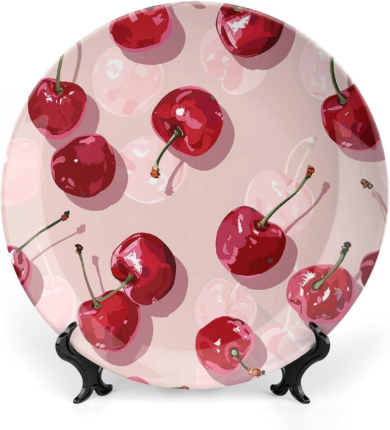 With Cherry Pattern Decorative Plates Bone China Plates with Stand for Display 10inch Round Ceramic Dinner Plates Dessert Plate for Kitchen Party Coffee Table Decor Art