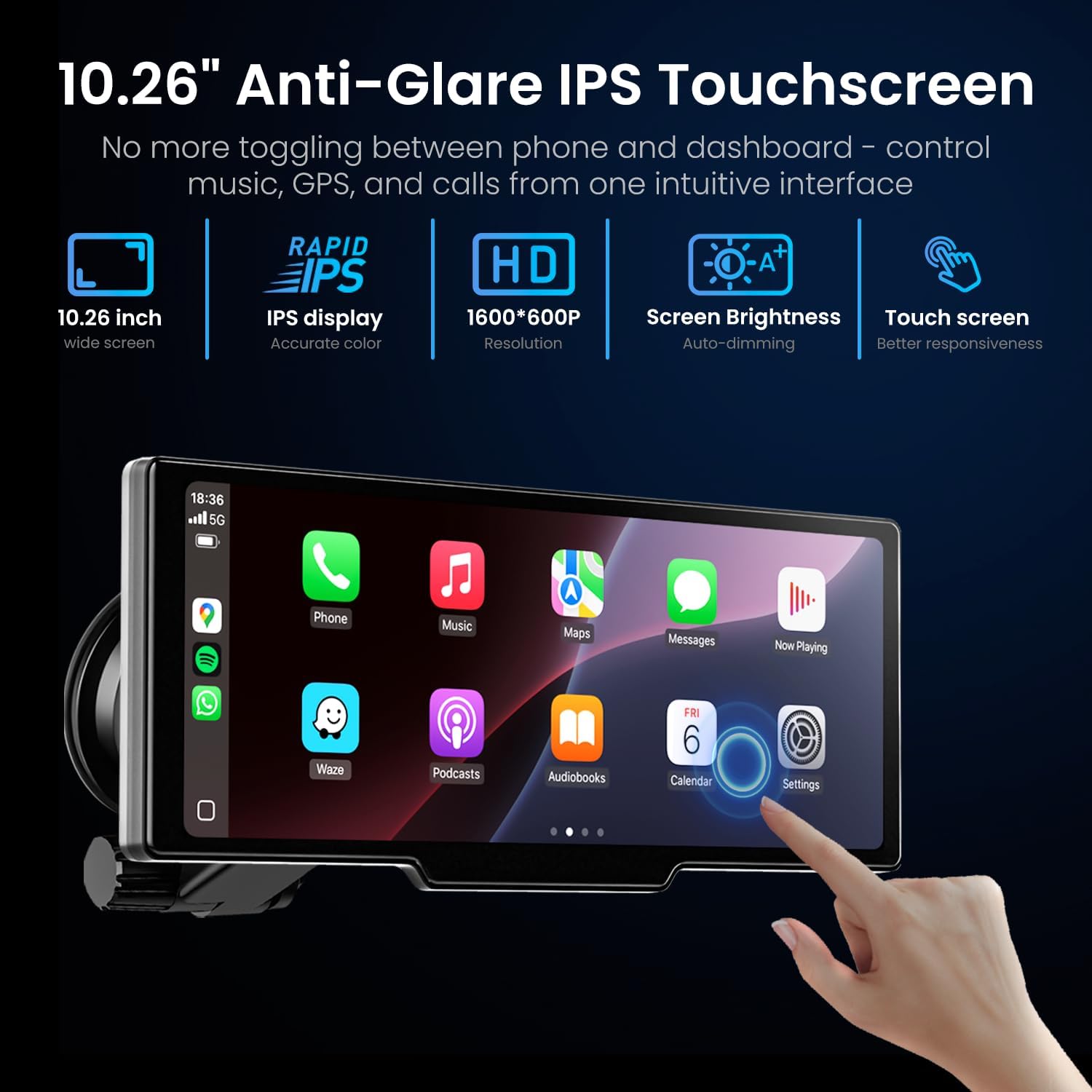 10.26 Inch Wireless CarPlay Screen - 4k Dash Cam Car Play & Android Auto Screen for Car, 1080p Backup Camera, Voice Control Mirror Link Bluetooth GPS Navigation Bluetooth Mirror Link