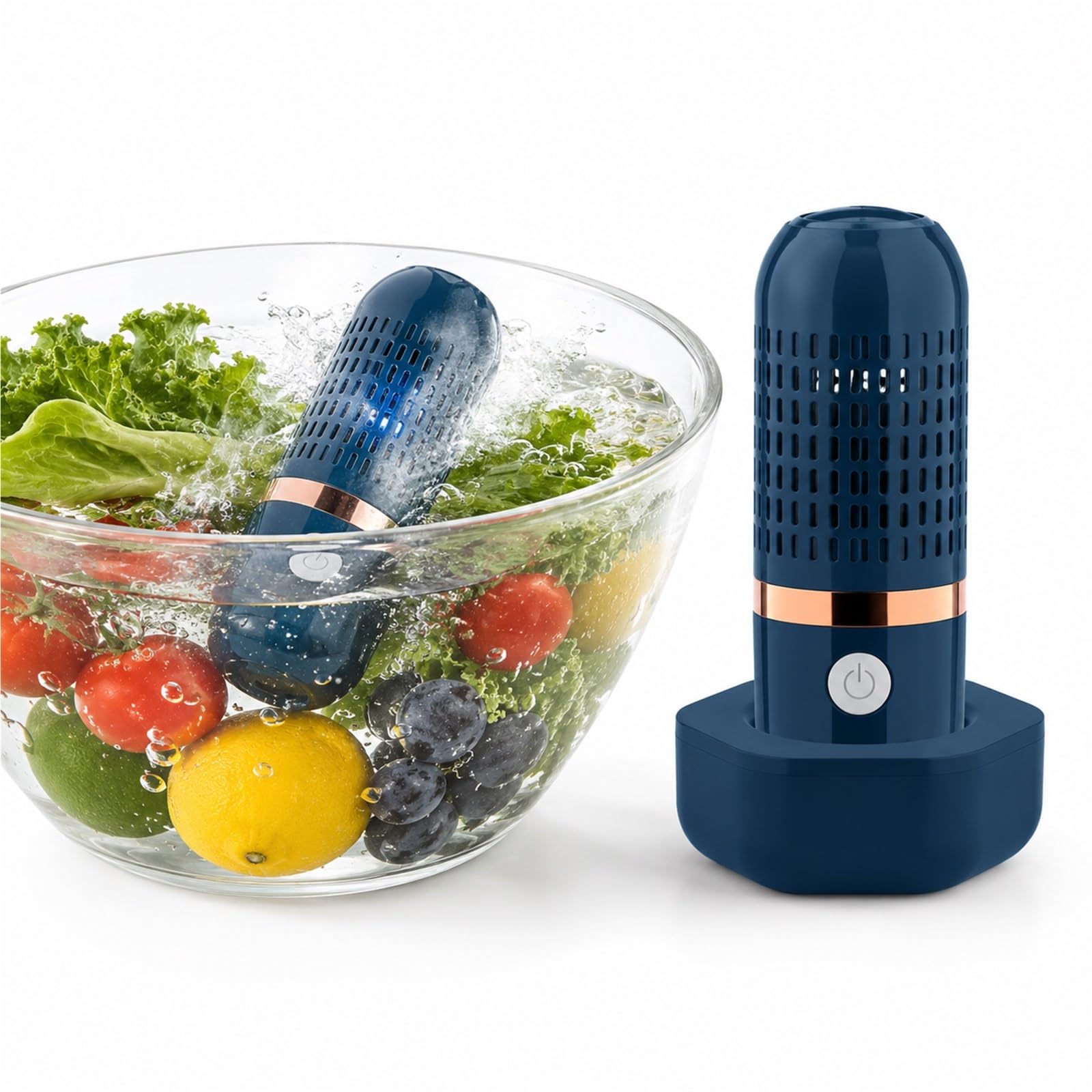 PurePod Fruit and Vegetable Washing Machine, Portable Food Purifier with OH-ion Tech for Produce Meat Seafood, USB Wireless Veggie Cleaner for Kitchen Travel(Blue)