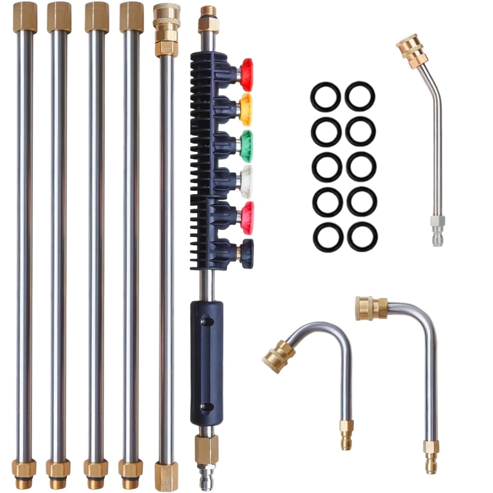 Pressure Washer Extension Wand 9-Pc High-Pressure Extension Rod Set, 6 Nozzles + 30°/90°/120° Angled Wands, 1/4" Quick Connect for 4000PSI Pressure Washers