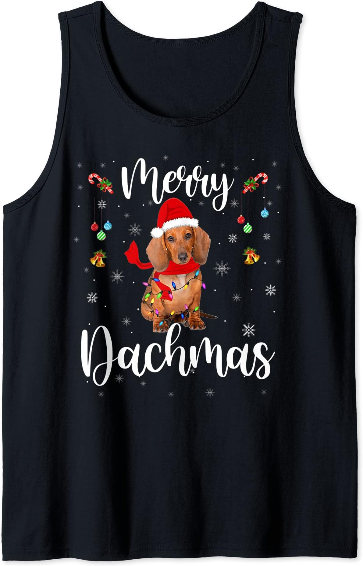 Merry Dachmas Christmas Lights Santa Dachshund Dog Lover Tank Top