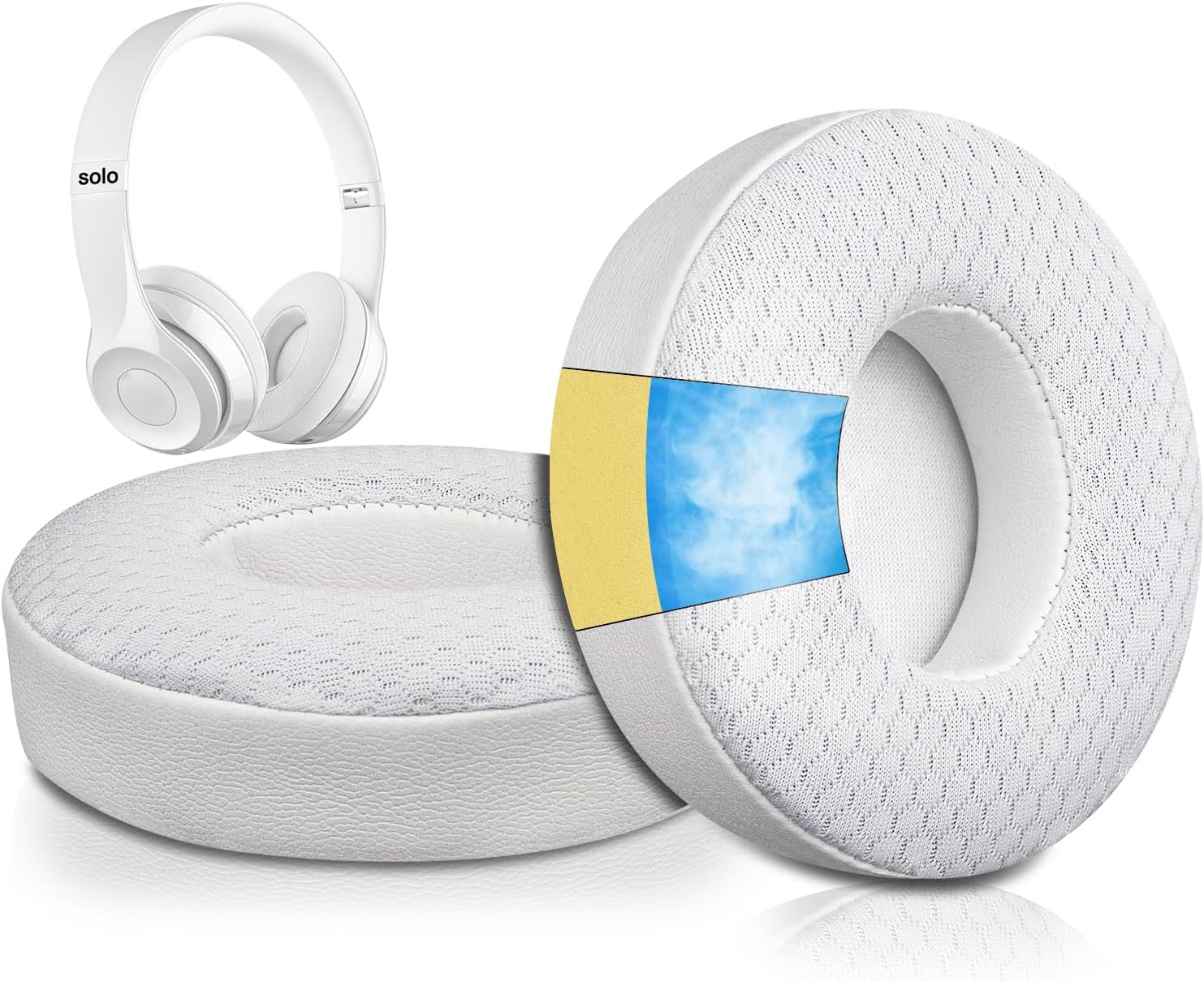 SoloWITCooling Gel Replacement Ear Pads Cushions for Beats Solo 2 & Solo 3 Wireless On-Ear Headphones, Earpads with High-Density Noise Isolation Foam, Added Thickness - WhiteGlobal Recycled StandardGlobal Recycled StandardGlobal Recycled Standard