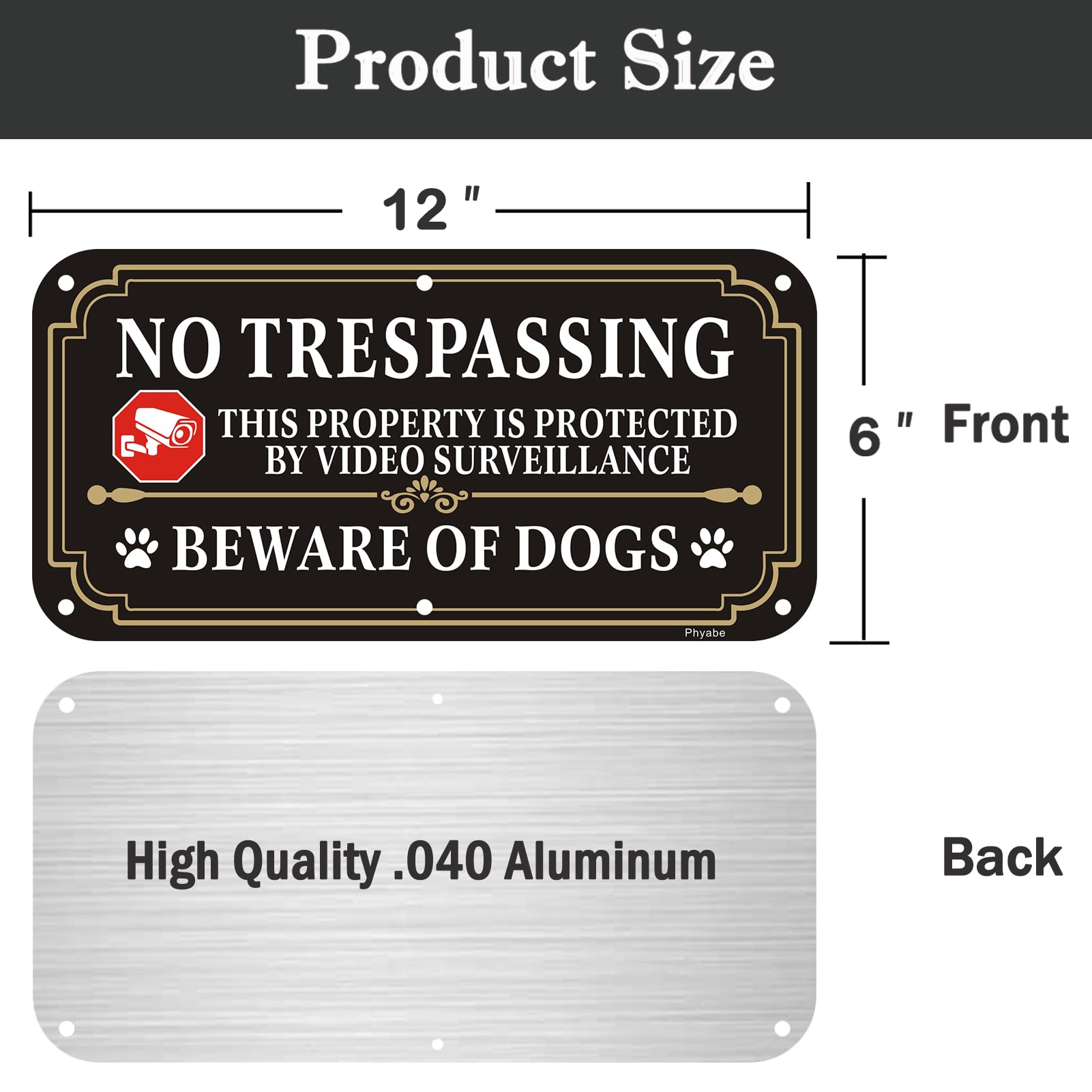 Phyabe 2 Pack Beware of Dog Sign, No Trespassing This Property Is Protected By Video Surveillance - Image 2
