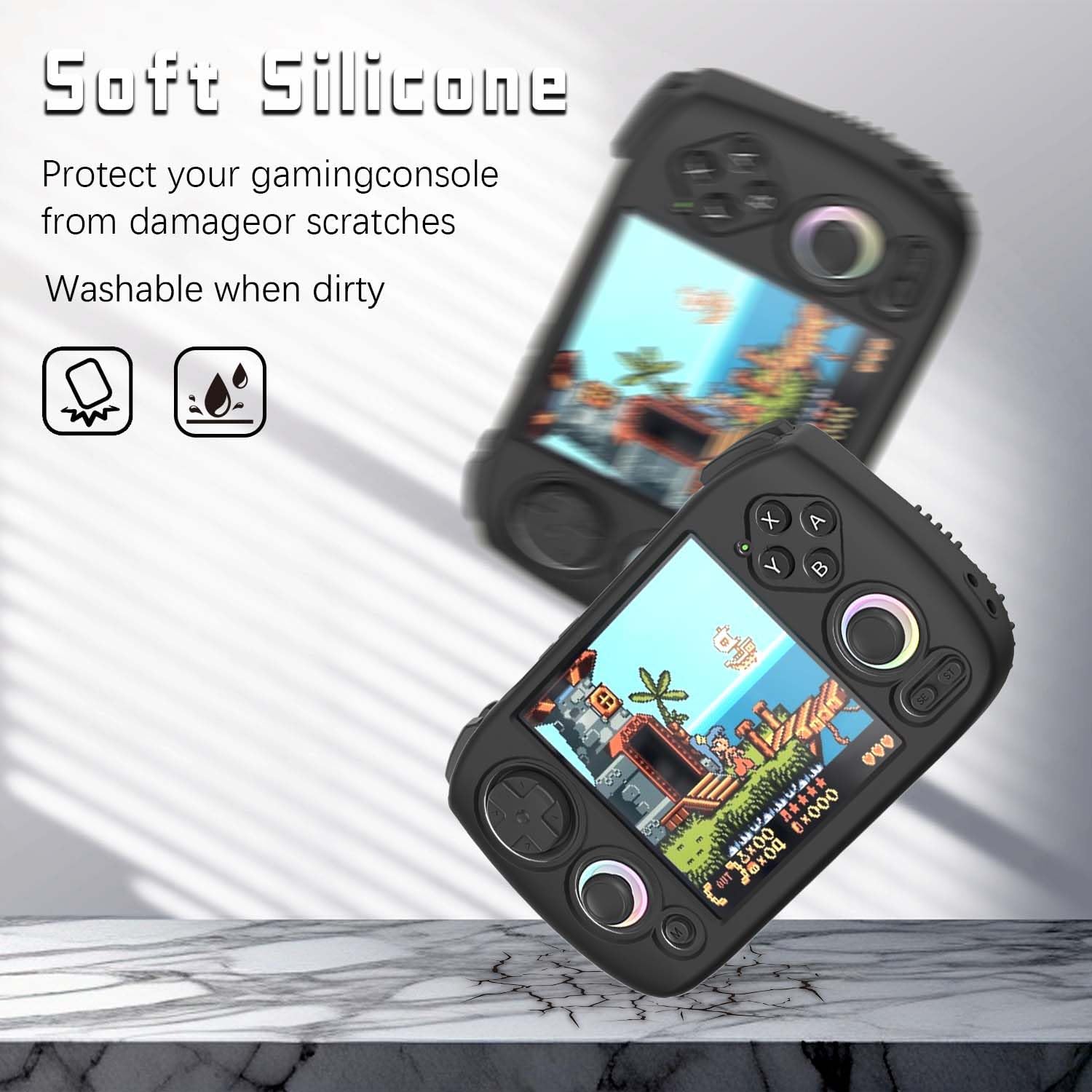 for Anbernic RG CubeXX Silicone Case, Soft Protective Cover Case for RG Cube XX, Drop & Scratch Resistant Washable for RGcubeXX Retro Handheld Game Console Accessories with Lanyard (Black)