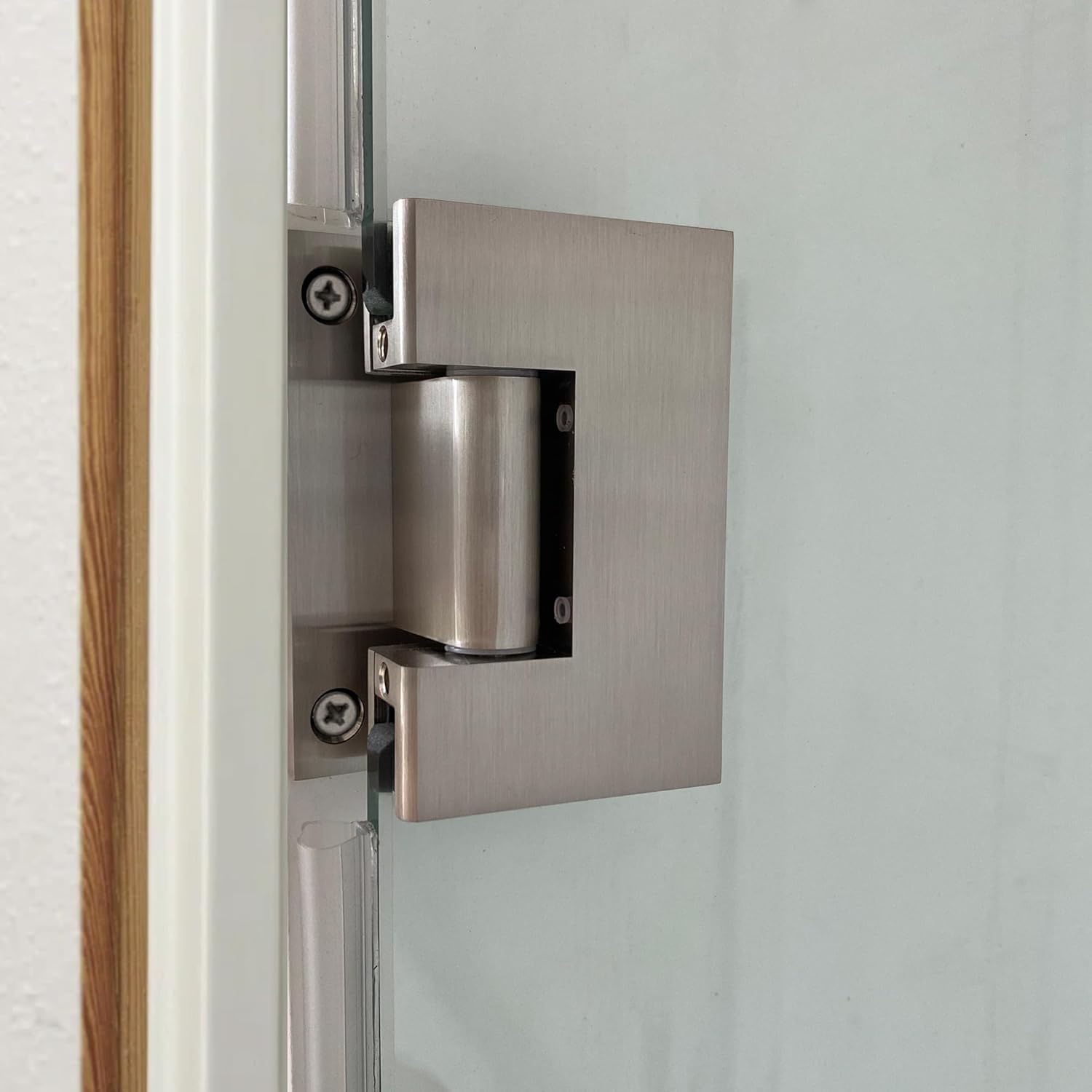 Brass Glass Door Hinge Heavy Duty Short Back Plate Hinges, Shower Door Hardware Replacement for 5/16" to 1/2" (8 to 12 mm) Tempered Glass (1, Brushed Nickel)