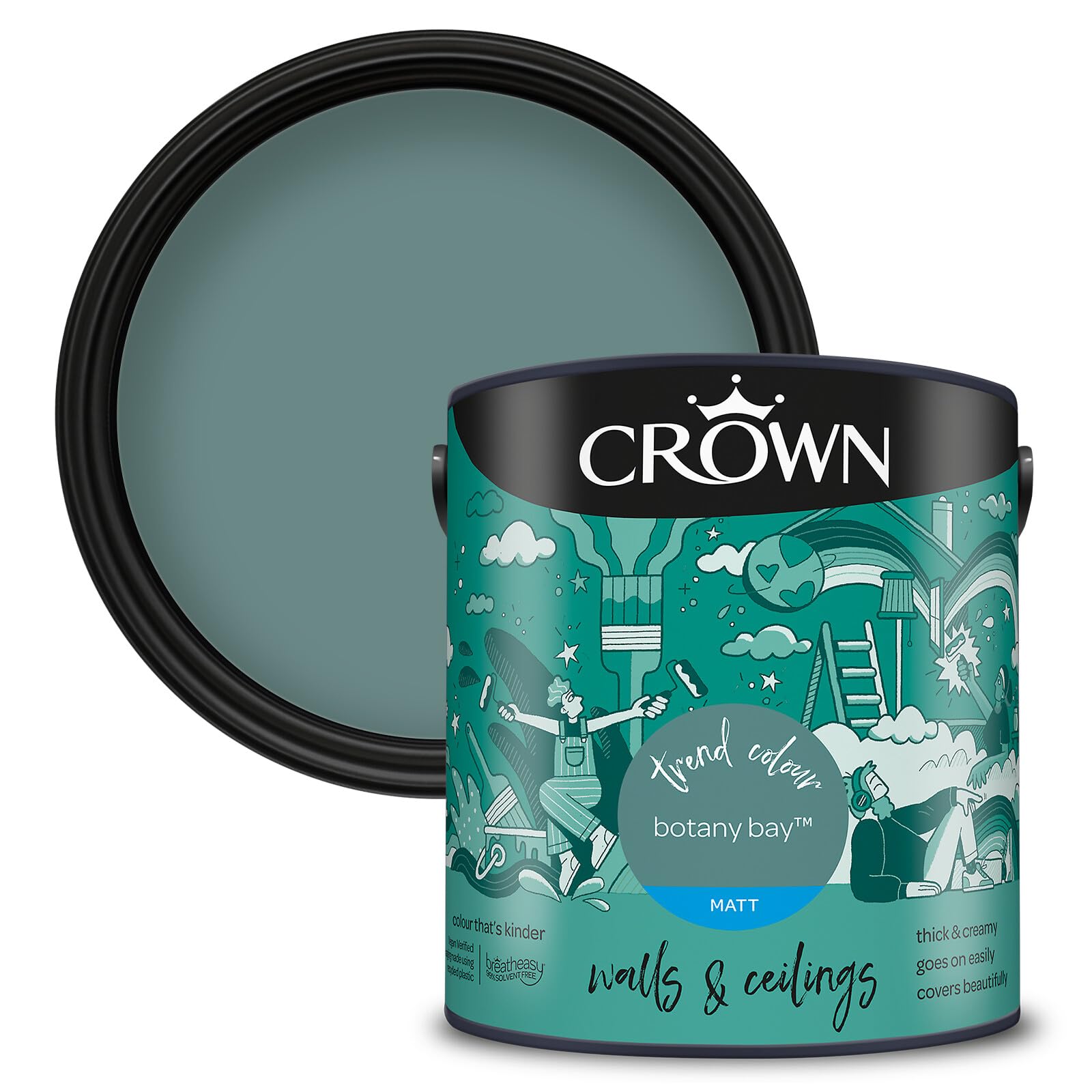Crown Walls & Ceilings Matt Emulsion Paint, Size 2.5L, Botany Bay