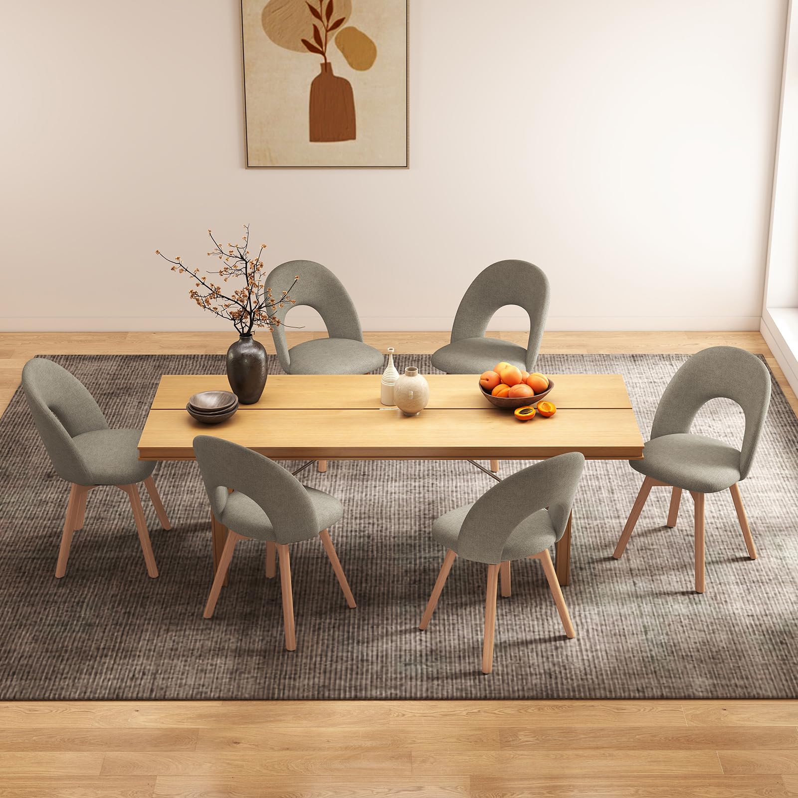 WAFTING Sillas de Comedor giratorias Patas Madera, Pack 4，Marrón Oscuro | Giratorio 360° silencioso, tela de lino gruesa con respaldo calado transpirable, apto para comedor, cocina, sala