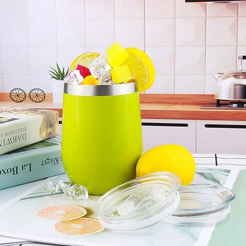 Miniatura 7 de Sivaphe Paquete de 4 vasos de vino aislados con tapa deslizante de 12 onzas líquidas, taza de viaje al vacío de doble pared de acero inoxidable,