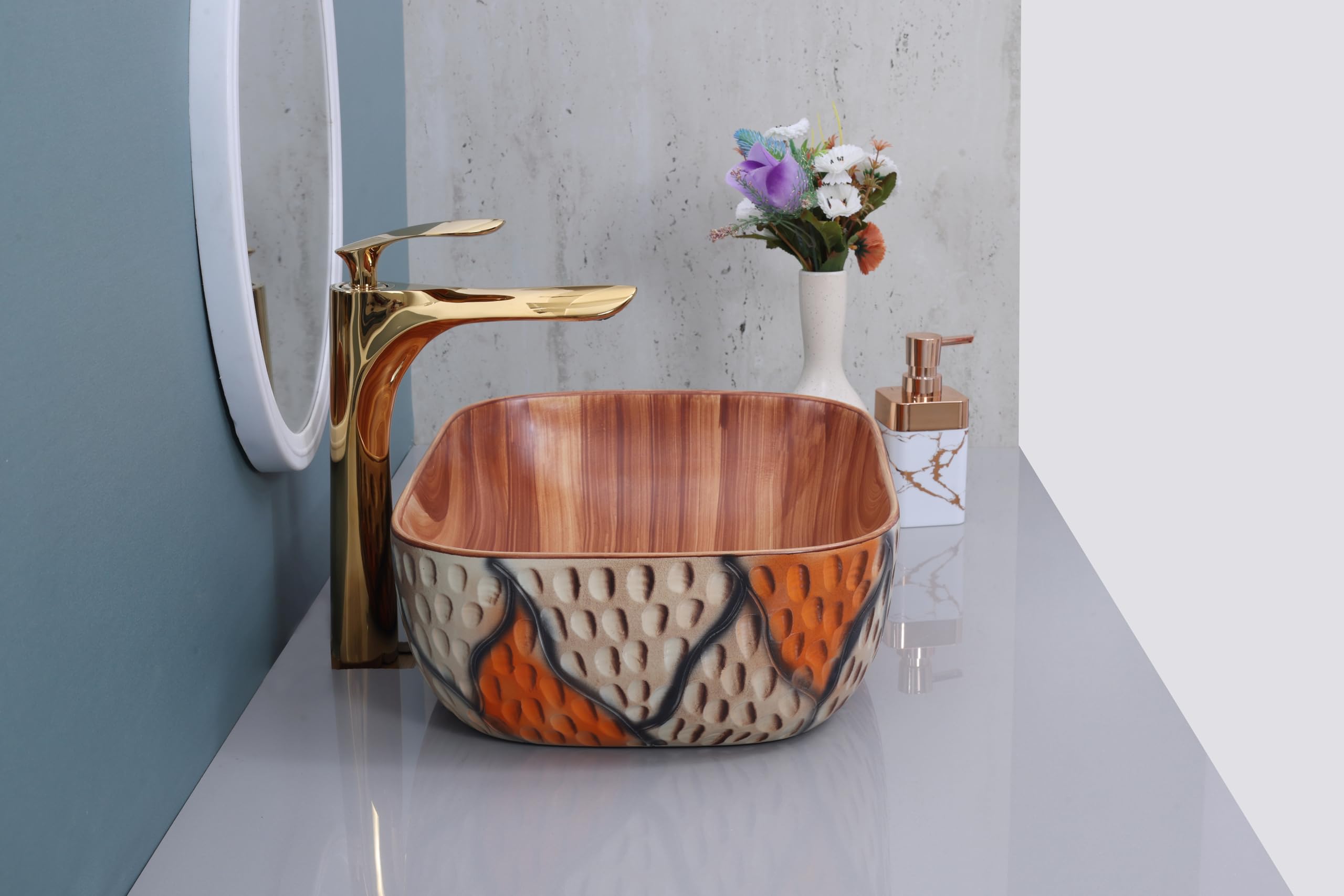 HISRE Bathroom Sink Wash Basin Table Top Wash Basin For Bathroom Over Counter Top Wash Basin For Living Room Washbasin Countertop Tabletop Ceramic Bathroom Kitchen Sink (18 x 13 x 5 Inch) (Style - 13), photo 3 of 4
