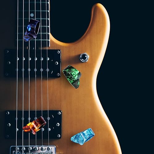 Miniatura 2 de Frienda Púas de dedo para pulgar, palillos planos, púas de guitarra de mano de celuloide