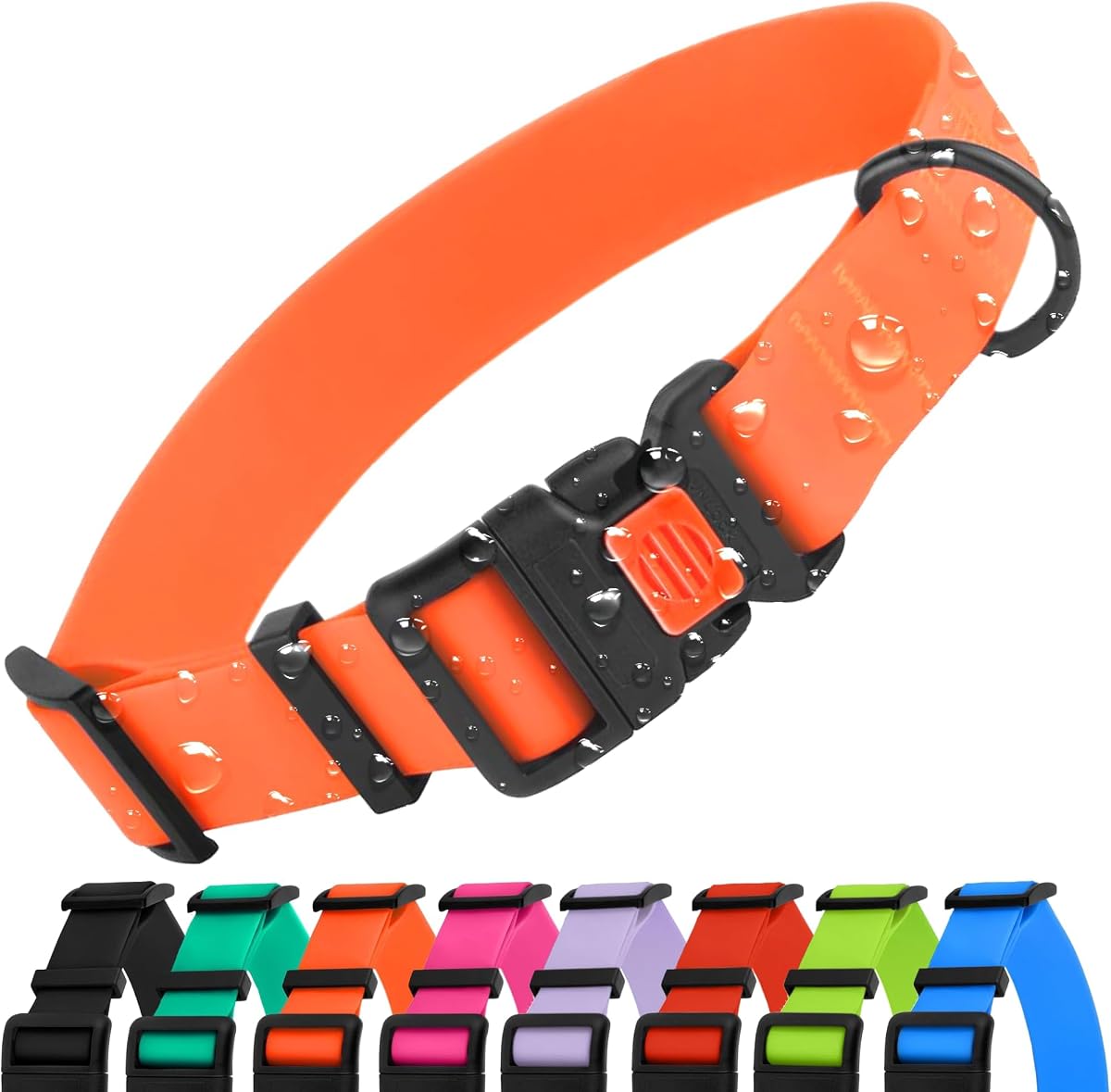 Heavy Duty Waterproof Dog Collar, PVC-Coated Nylon (Orange, 10-13) | Adjustable heavy-duty collar for medium/large dogs; rugged PVC-coated nylon built to handle active, daily wear and tear