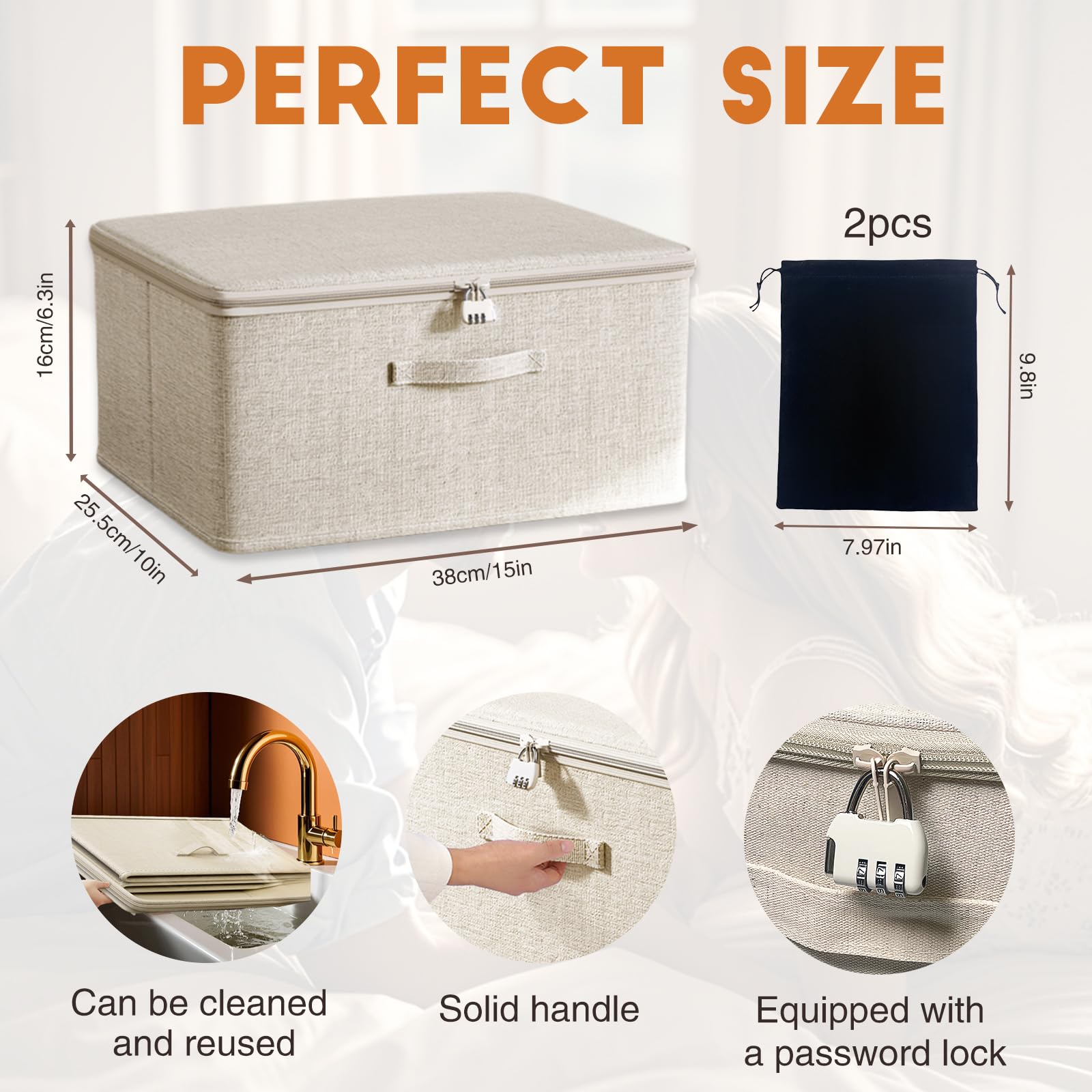 Locking Adult Game Toy Storage Organizer Lock Box Toy Storage Bins Women and Men Game Toys Storage Bags with 2 Drawstring Bags, Large capacity 15 x 10 x 6.3 Inches