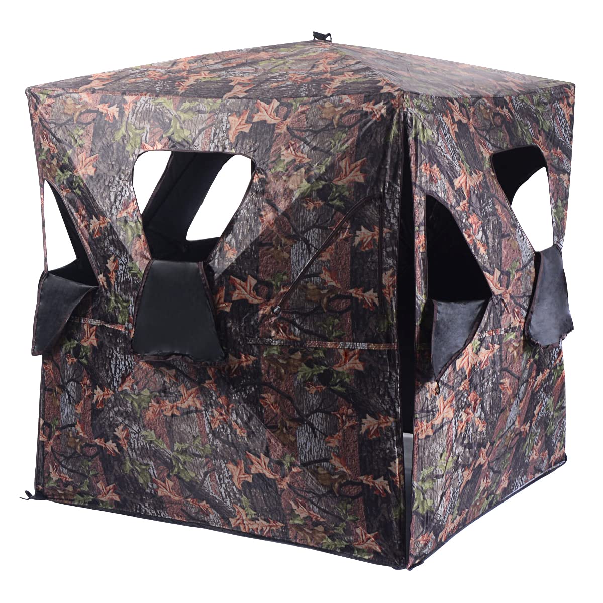 COSTWAY Tenda da Caccia Portatile per 3 Persone con Visione a 360°, Tenda a Terra Impermeabile con Borsa, Cinghie e Picchetti