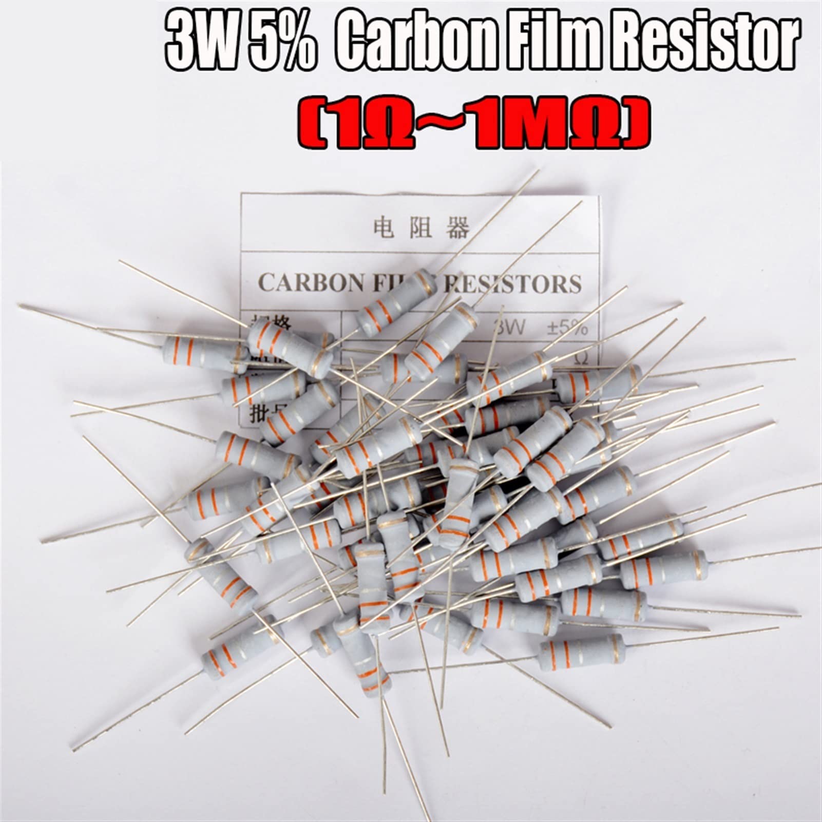 20 Piezas 3W Resistencia de película de Carbono 5% Resistencia de película de óxido de Metal