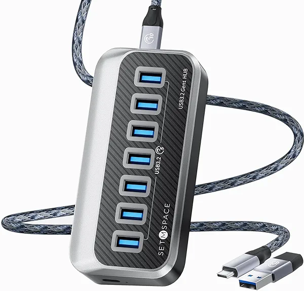 SETMSPACE USB Hub, 7 USB Expander with 32° Ergonomic Design, USB Multiport for Laptop- 1.64ft