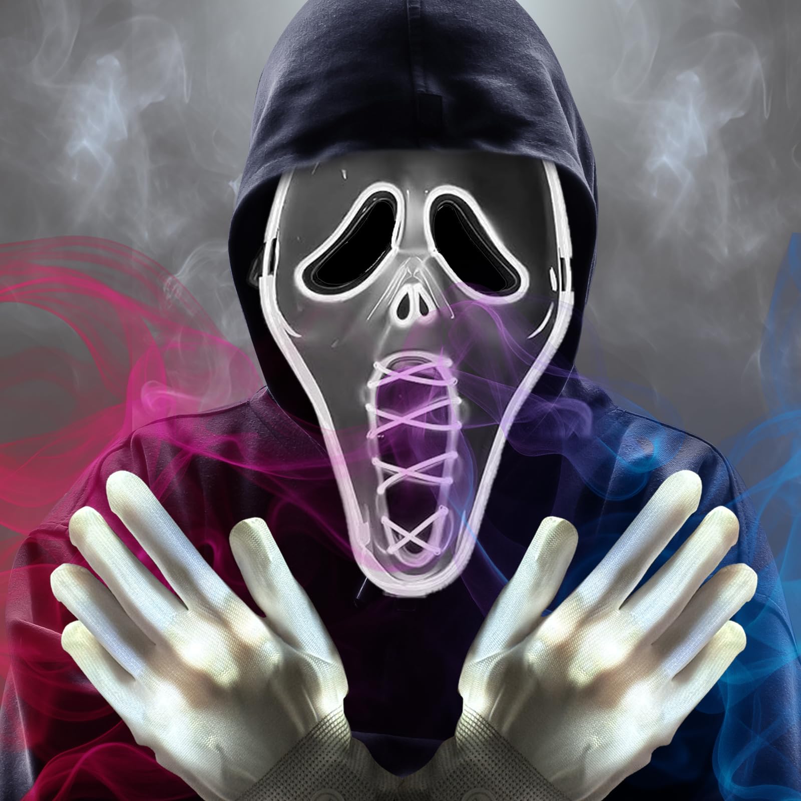 DONGZQAN Ghost Face Mask, Scream Led Mask With Multiple Light Modes, Light Up Mask, Boys Halloween Msk