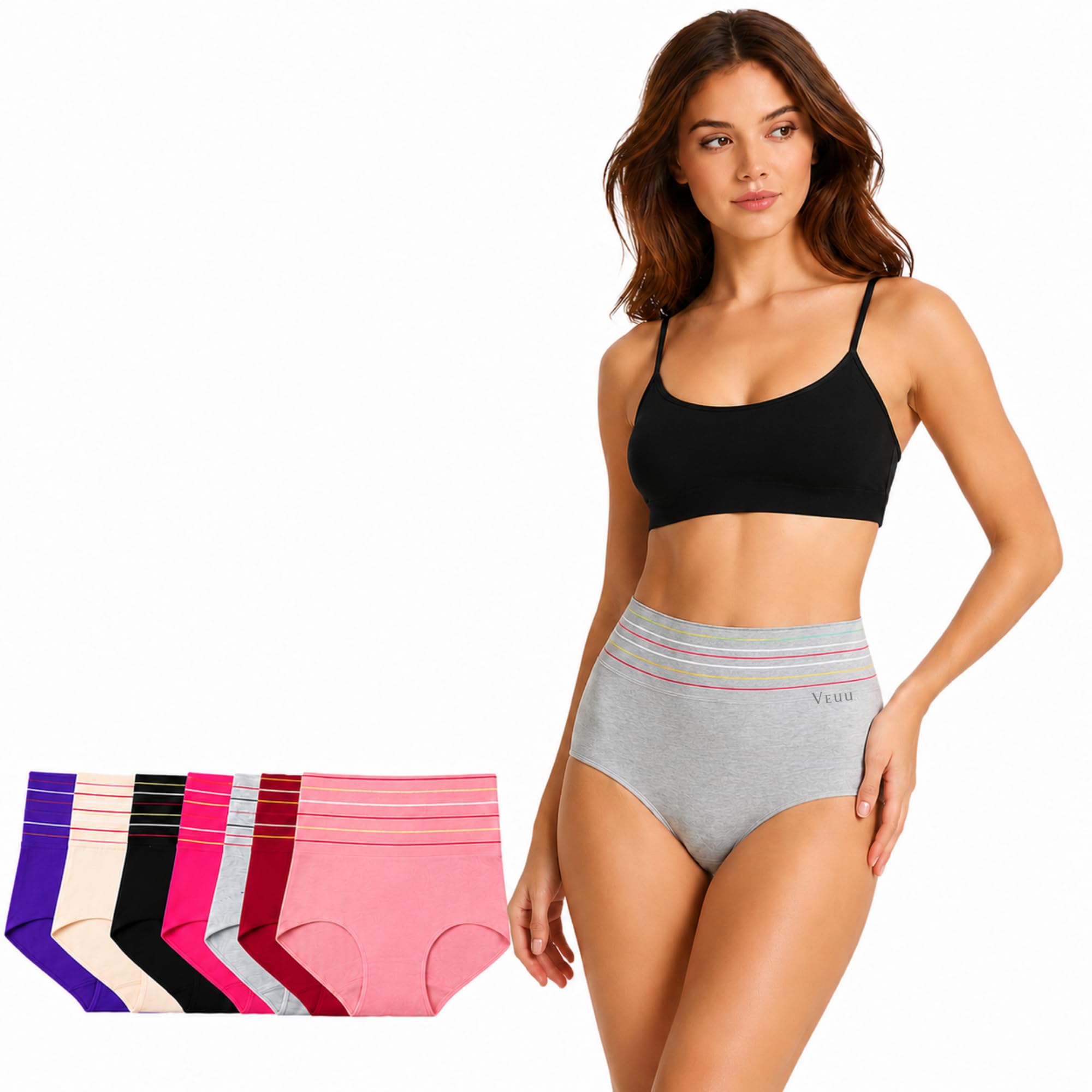 veuu Women's High Waist Cotton Brief Panty | Full Coverage Soft & Breathable Underwear for Women | Tummy Control Waistband | Tummy Coverage | Everyday Comfort Innerwear Brief | Multi Color-picture-49