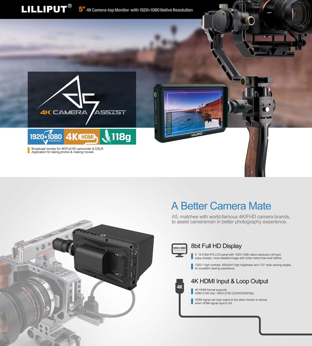 Get Popular Offer Lilliput A5 5 inch 1920x1080 HD 441ppi IPS DSLR Screen Camera Field Monitor 4K HDMI Input output Compatible with Canon Nikon A7 A7S III A9 Panasonic GH5 GH5s Zhiyun Crane 2 M TILTA G2X DJI Ronin-S One-Day Sale: Up to 60% Off Lilliput A5 5 inch 1920x1080 HD 441ppi IPS DSLR Screen Camera Field Monitor 4K HDMI Input output Compatible with Canon Nikon A7 A7S III A9 Panasonic GH5 GH5s Zhiyun Crane 2 M TILTA G2X DJI Ronin-S