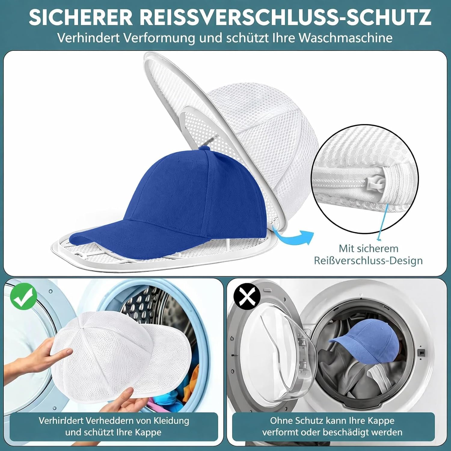 1 Pack White Hat Washer Cage, Baseball Cap Cleaner Frame with Mesh Laundry Bag, Prevent Deformation for Washing Machine & Dishwasher image 3