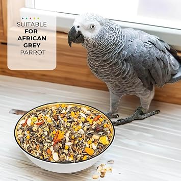 PARROT ESSENTIALS Premium African Grey Parrot Food - 1KG Bag – Parrot Seed Mix – Healthy & Natural Parrot Food for African Grey Parrots With Dried Vegetables