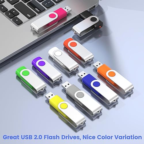 Miniatura 6 de ABLAZE - Unidad flash USB de 16 GB, paquete de 10 unidades de memoria USB 2.0 con cordones, unidades de pulgar giratorias, disco U a granel de 16 GB