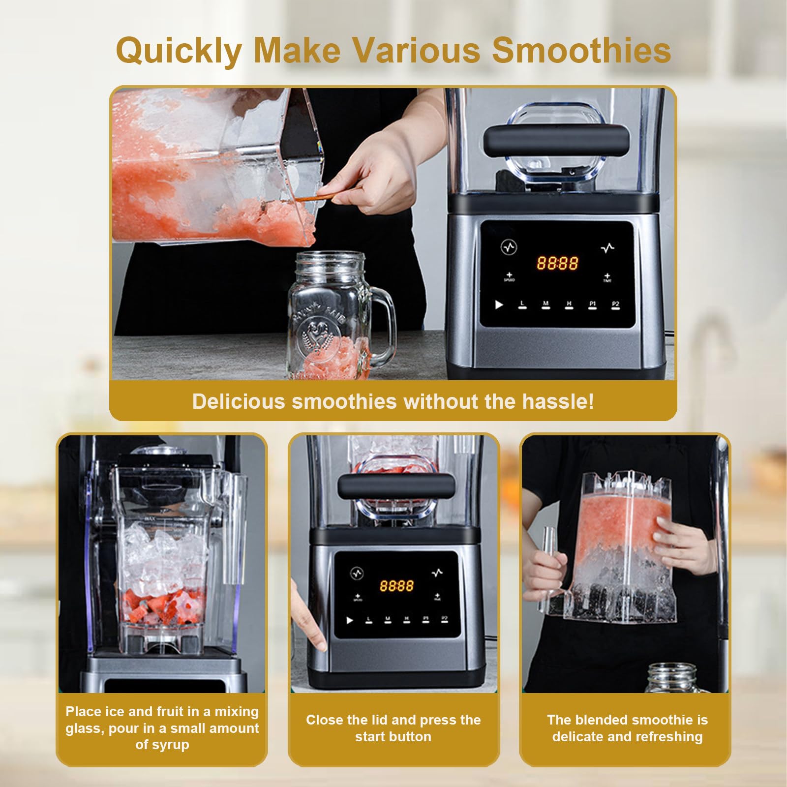 Blender elektryczny do koktajli, komercyjny blender kielichowy o mocy 2200 W z pojemnikiem o pojemności 1,6 l, 9 ustawień prędkości, funkcja kruszenia lodu, samoczyszczący do koktajli i shake'ów