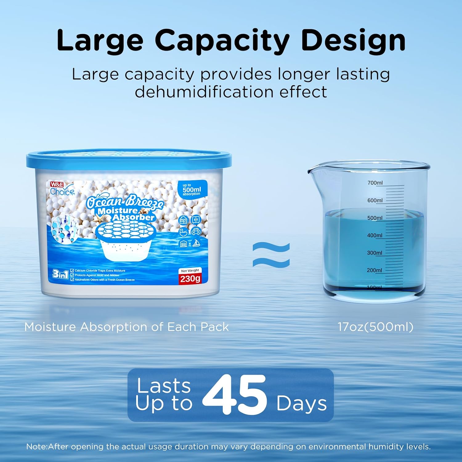 W&E Choice Moisture Absorbers with Ocean Breeze, Dehumidifier for Closet & Bathrooms, Kitchen, Humidity Absorber Odor Eliminator Absorber 6 Pack