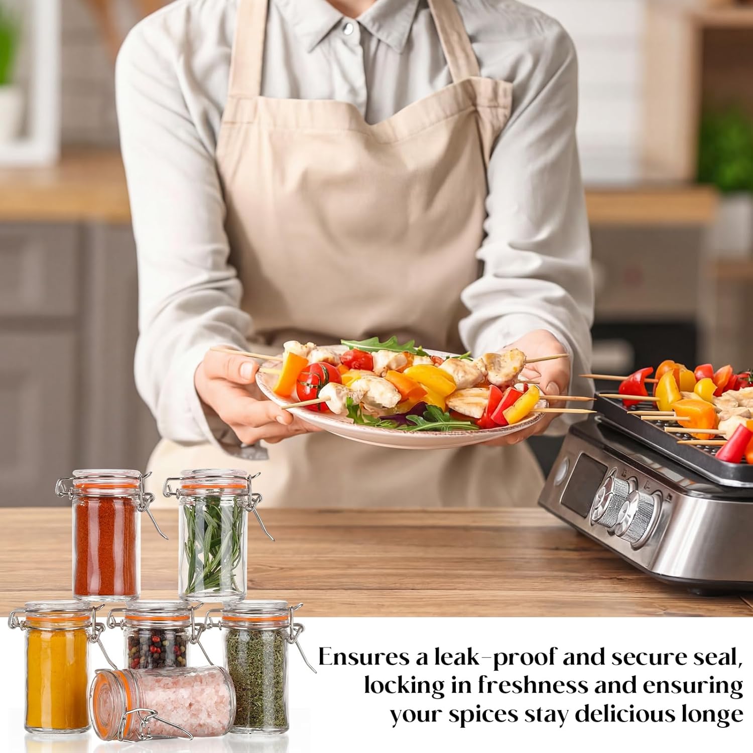 3 oz Small Glass Spice Jars Bottles Bulk 48 Pack Airtight Spice Containers Jars with Lids Mason Leak Proof Rubber Gasket for Picnic, Ketchup, Herbs(Orange Red)