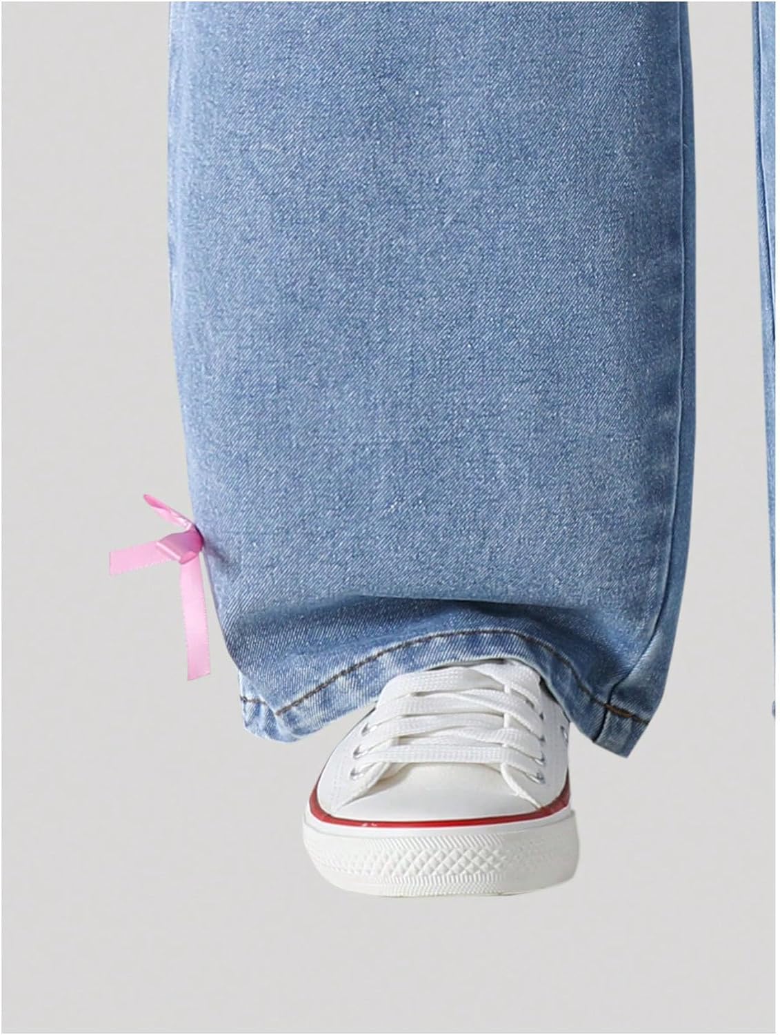 Verdusa Girl's Kawaii Bow Tie Baggy Jeans Elastic Waist Wide Leg Denim Pants