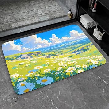Diatomaceous Earth Bath Mat,Cartoon Landscape Non-Slip Volume Super Absorbent Fast Drying Eco-Friendly Easy to Clean for Bathroom Kitchen Door mat 1624Inch 40 * 60cm
