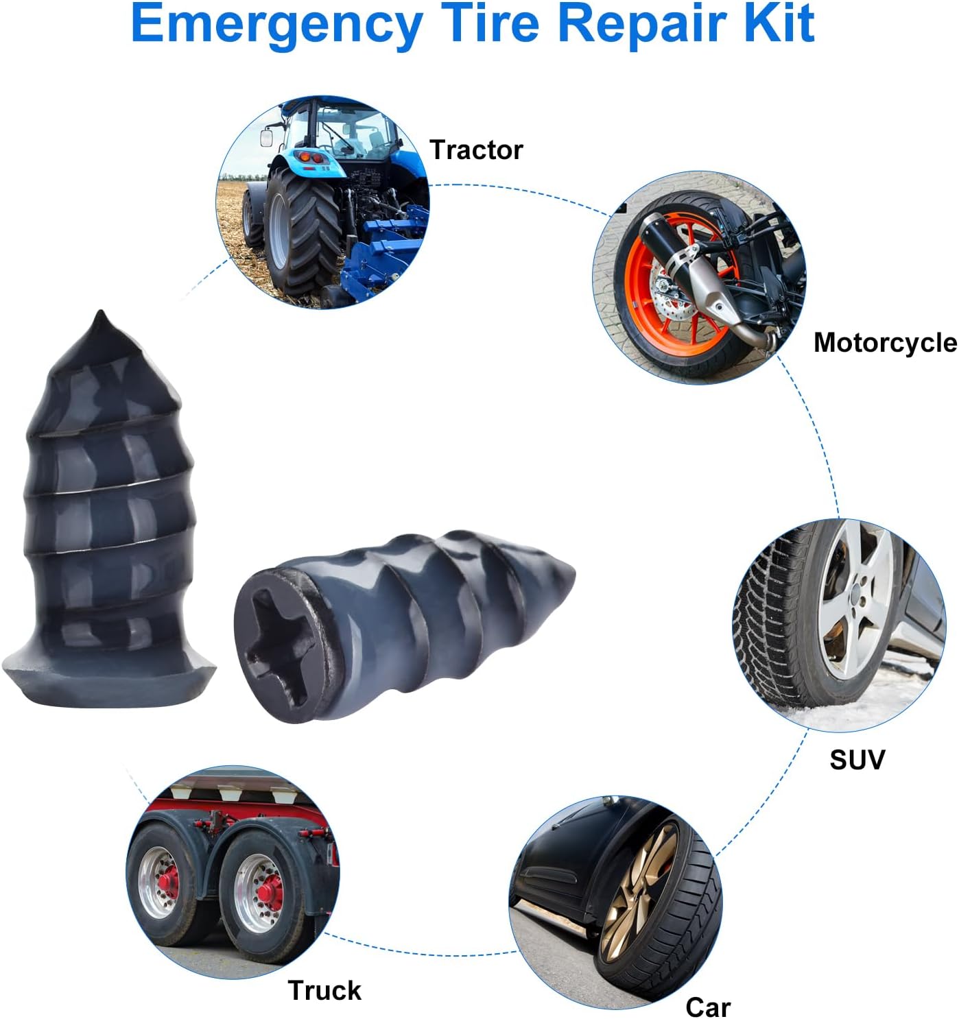 Screw in Tire Plugs Kit, Tire Repair Rubber Nail Kit with Screwdriver, Tire Repair Screws Suitable for Quickly Repairing Punctures in Car, Motorcycle, ATV, Truck and SUV Tires