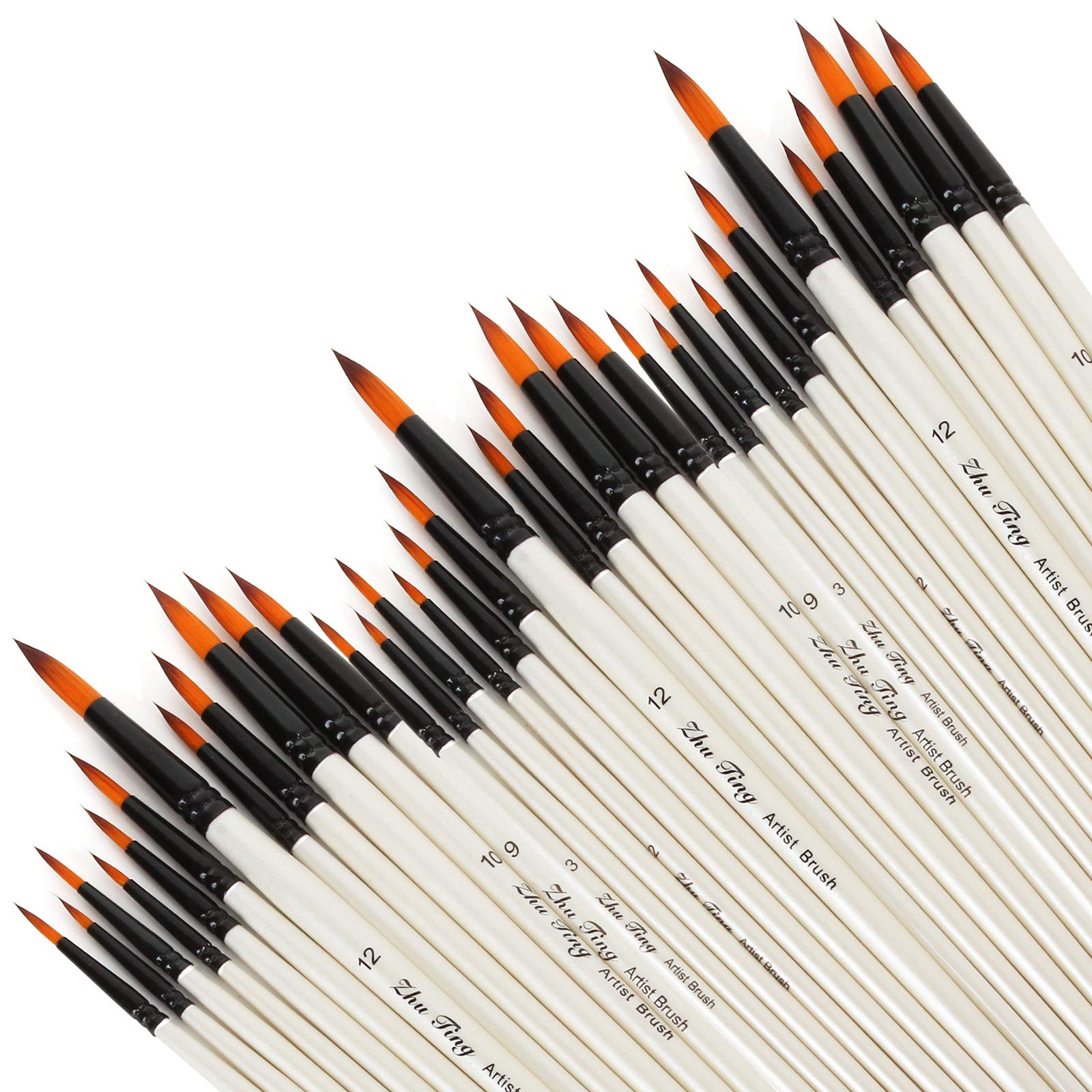 Lot de 60 pinceaux ronds en poils de nylon pour peinture à l'huile, acrylique, aquarelle, gouache, artisanat, peinture sur toile, céramique, argile, bois et modèle - Blanc